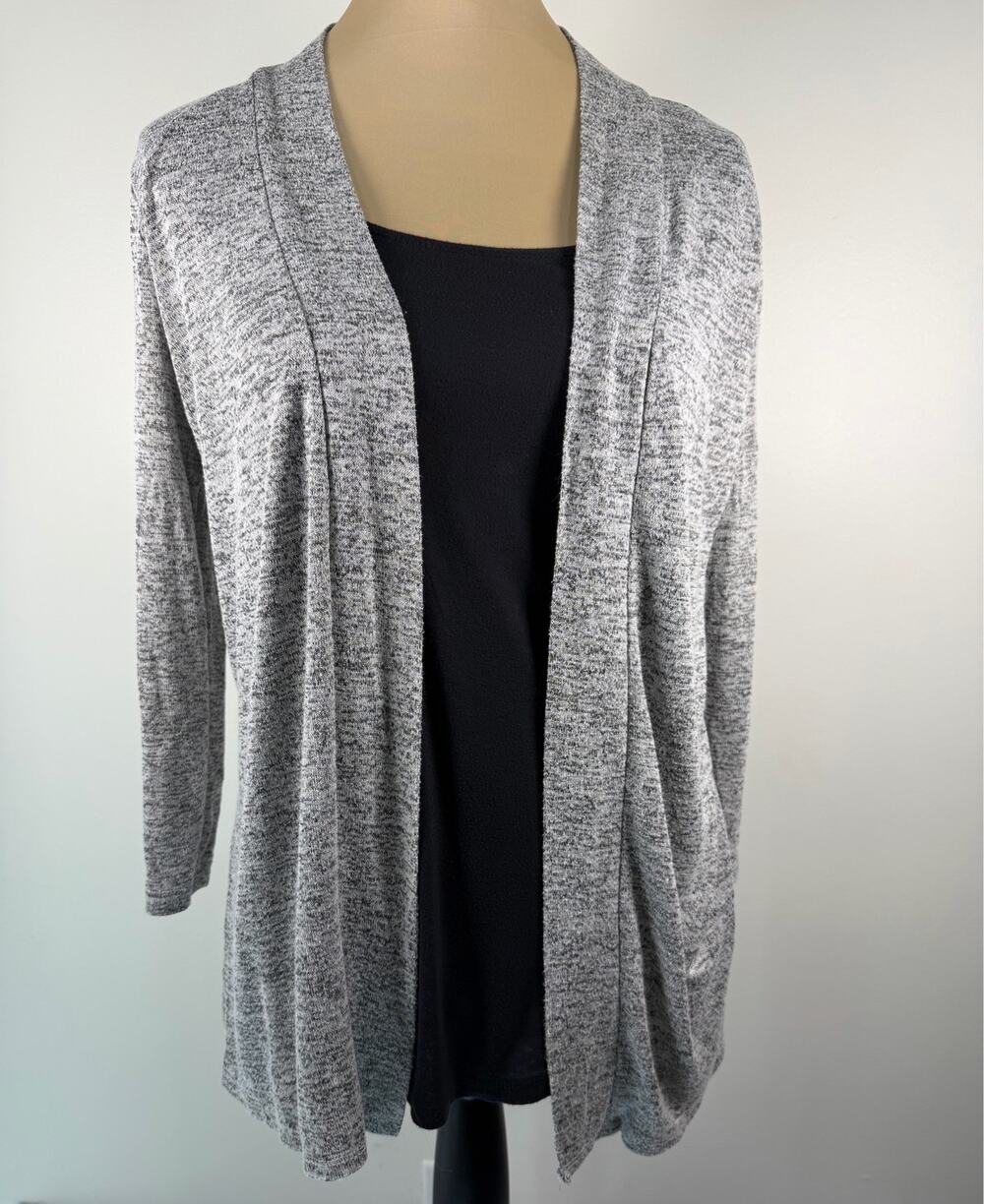 Fig & Blu Womens 2-in-1 Open Cardigan Top M Heather Gray Black Attached Cami